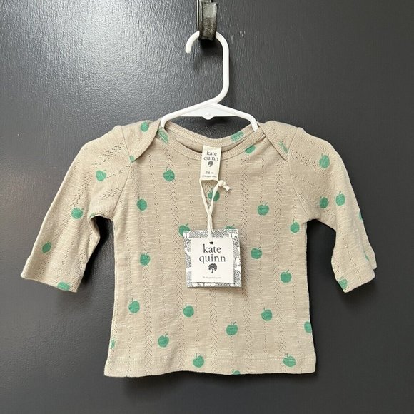 NWT Kate Quinn Organic Cotton Tan Apple Long Sleeve| Size 3-6 Months - Picture 1 of 4